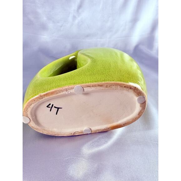 MCM Green Crackle Glaze Vase Ewer Pitcher w/Handle 12.5” Tall Vintage - Picture 7 of 10